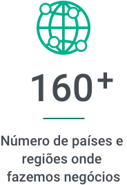 160+ Número de países e regiões onde fazemos negócios com o ícone da terra.