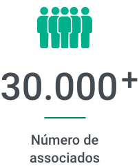 30,000 + Número de associados com o ícone de cinco pessoas