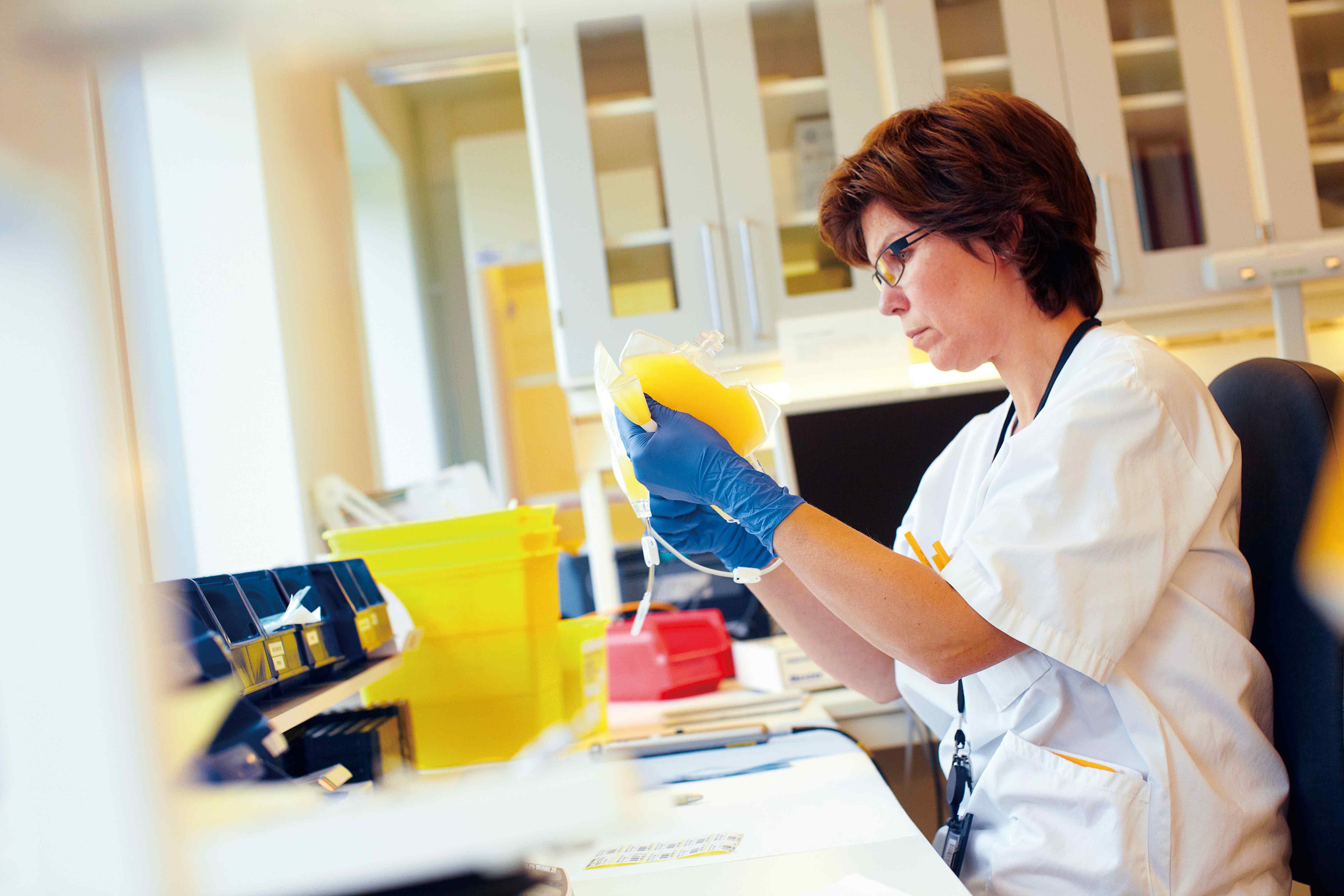 Blood and Cell Technologies Company image / Woman handling blood bag